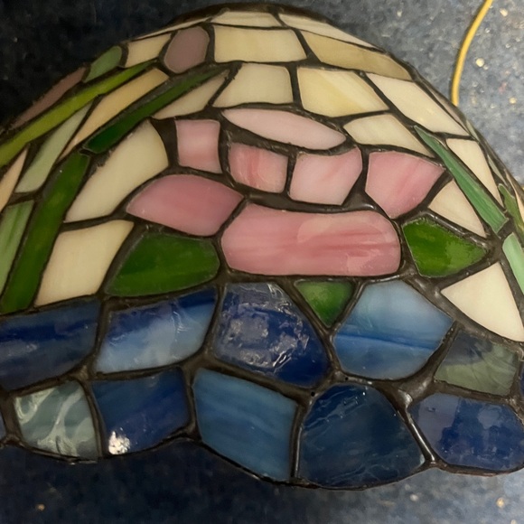 Dale Tiffany Stained Glass Lamp Shade with Pink and Green Accents - Picture 5 of 14